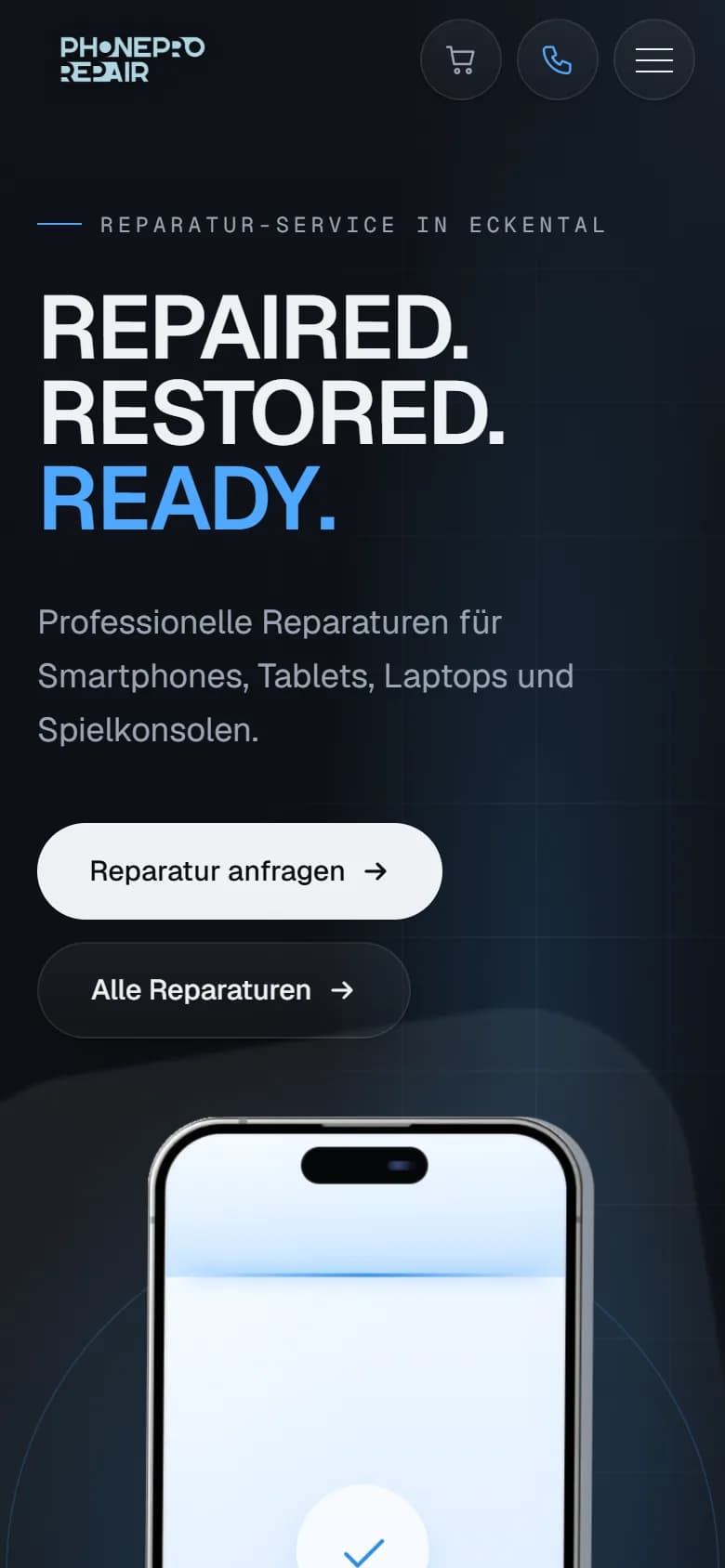 Mobile Startseite im dunklen Design