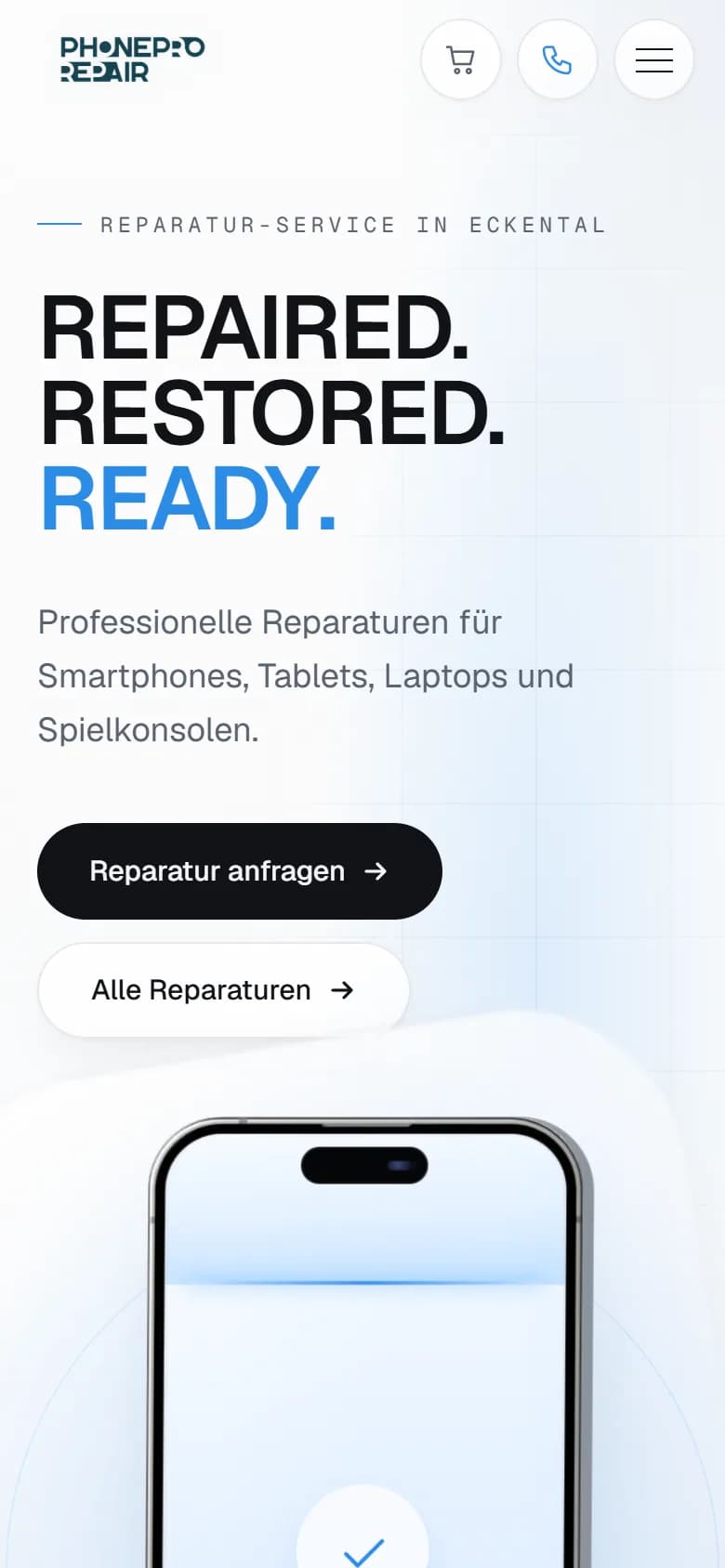 Mobile Startseite im hellen Design