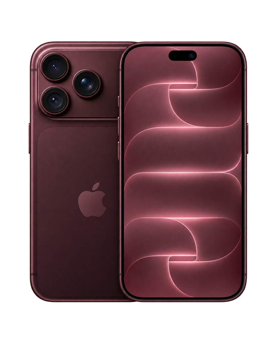 iPhone 18 Pro Max in Burgunder – vollständige Vorder- und Rückansicht